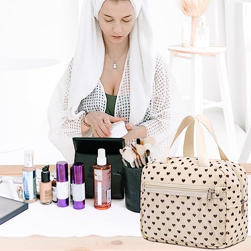 CAMTOP Makeup Bag Women Girls Corduroy Cosmetic Bags Travel Toiletry Purse Zipper Pouch (Black Heart)
