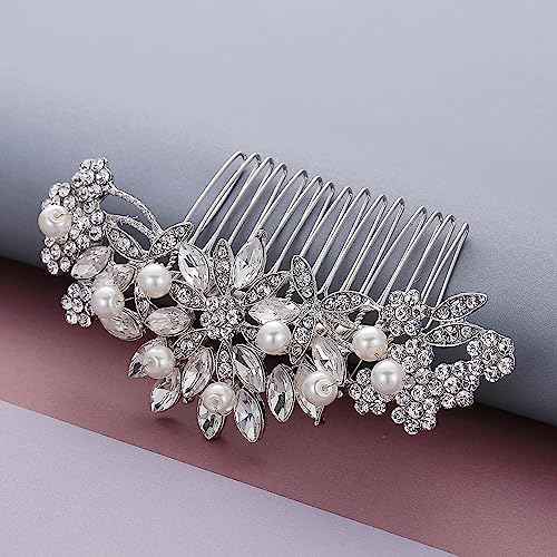 Crystal Wedding Hair Comb Bridal Hair Comb Pearl Wedding Headpiece Silver Hair Accessories