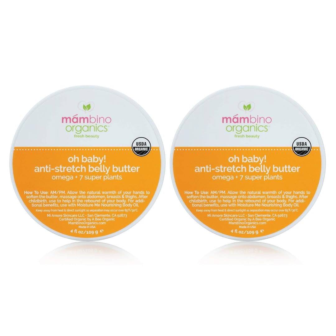 Mambino Organics Belly Butter - Vegan Pregnancy Cream with Shea Butter | 2-Pack, 4 fl oz