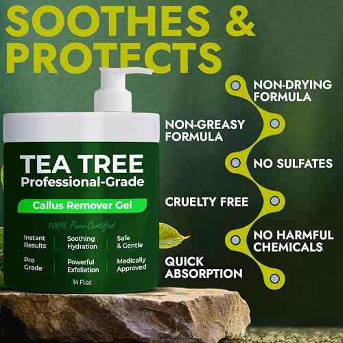 14 Oz Callus Remover Gel+ 3 Free Pumice Stones| Callus Remover For Feet | Tea Tree Professional Grade Foot Exfoliant for Cracked Heels & Dry Feet | Instant Results & Soothing Hydration