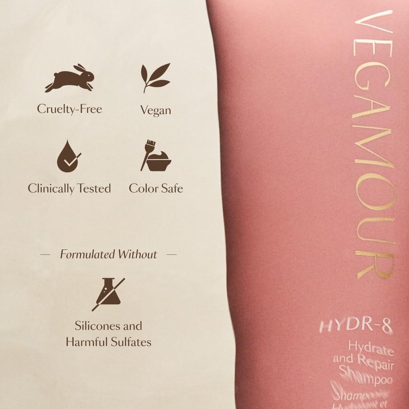 VEGAMOUR HYDR-8 Hydrate and Repair Shampoo | Cleanses and Hydrates Dry, Damaged Hair with Amino Acids and Karmatin™| Clean, Vegan, Cruelty-Free, Clinically Proven and Color Safe (8 Fl Oz)