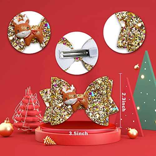 8pcs Christmas Hair Clip Glitter Sequined Christmas Santa Bow Clips Christmas Tree, Snowflower Elk Bow Hair Barrettes Hairpin Christmas Tree Accessories Christmas Birthday Gifts for Girls Women Toddlers