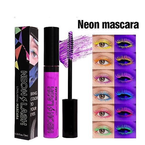 MAEPEOR Neon Mascara 6 Colors Blacklight Eyelash Waterproof and Smudgeproof Longlasting Fluorescent Mascara for Daily Wear and Halloween Christmas (Set 01)