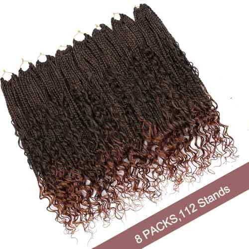 18 Inch Goddess Box Braids Crochet Hair 8 Packs Crochet Hair for Black Women Boho Box Braids Crochet Hair with Curly Ends Bohomian Box Braids Synthetic Braiding Hair Extensions T30#