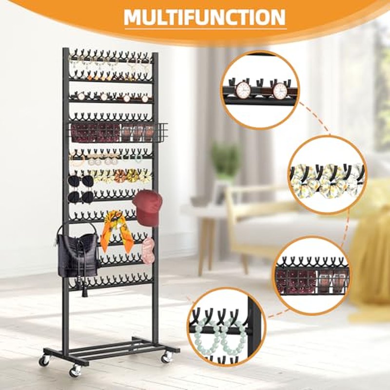 2-Sided Braiding Hair Rack with Wheels, Standing Hair Extension Holder with Salon Tray, Braiding Rack Stand for Hair, 286 Pegs Hair Racks for Braiders Standing,
