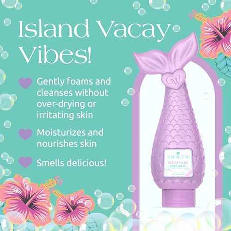 Glimmer Wish Mermaid Kids Body Wash, Gentle Cleanser and Moisturizing Sulfate Free Body Wash, Skin Care for Kids, Tropical Beach Scent, 12 Fl Oz