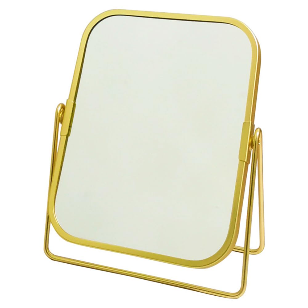 schonee 2-Sided Golden Tabletop Makeup Mirror, Double Sided 2X Magnification Vanity Mirror, 360°Rotation Dressing Table Mirror (Gold - Rectangle)