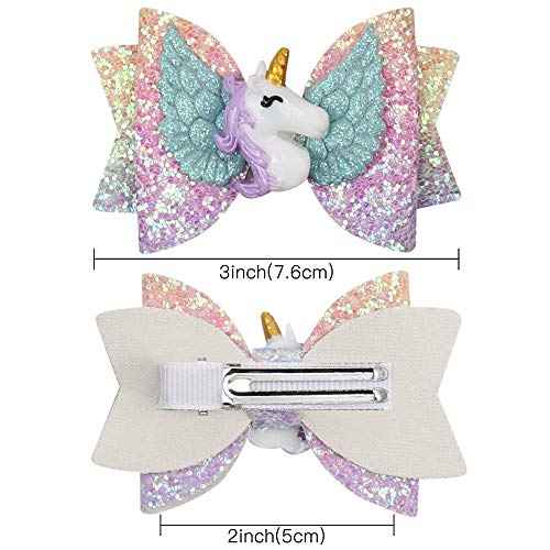 8pcs Unicorn Hair Bows, 3 Inch Glitter Grosgrain Ribbon Bows with Alligator Clips for Toddlers