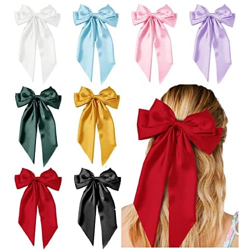 Hair Bows for Women Girls 8 PCS Hair Ribbon Bow Hair Clips with Long Tails Vintage Hair Accessories for Women