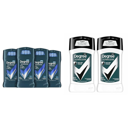 Degree Men Advanced Protection Antiperspirant Deodorant Cool Rush 4 count & Men UltraClear Antiperspirant Deodorant Black+White 2 Count 72-Hour Sweat & Odor Protection