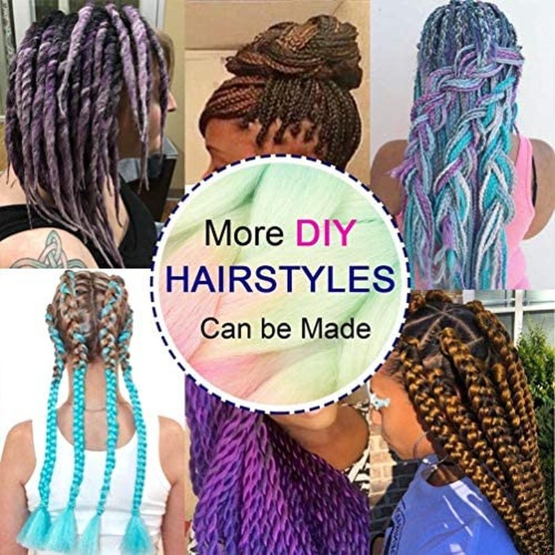 Ombre Jumbo Braid Hair Extensions - 24 Inch Rainbow Box Braids | High-Temperature Synthetic Fiber, 4 Tones Purple, Blue, Yellow, Orange, 5 Bundles