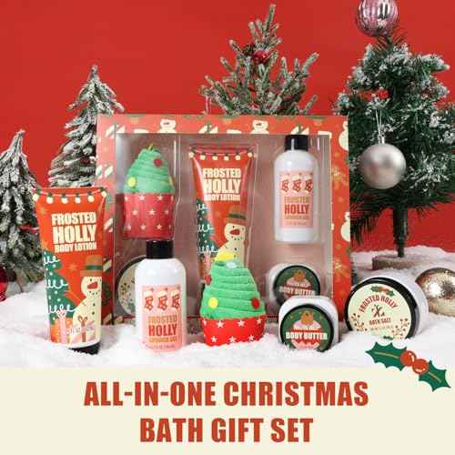 Christmas Bath Gift Set for Women, 5 PCS Bath and Body Gift Set,Holiday Stocking Stuffers with Shower Gel, Body Lotion, Mini Towel,Birthday Gifts for Women