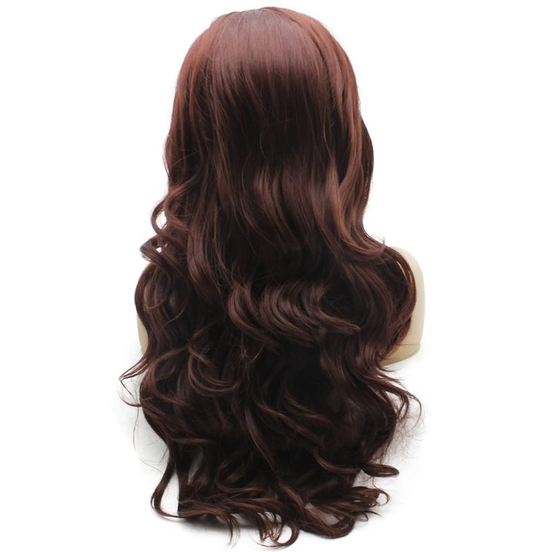 Peakia Long Wavy Dark Red Natural Half Hand Tied Synthetic Lace Front Wig