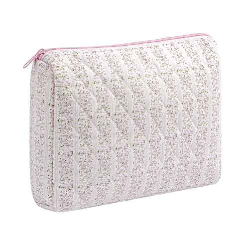 Large Travel Makeup Bag Cosmetic Bag for Women Girls, Cute Large Floral Cotton Cosmetic Bag, Zipper Toiletry Bag Makeup Brushes Accessories Organizer Storage Bag (Pink Floral)