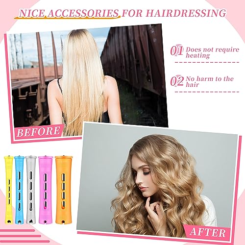 Tigeen 300 Pcs Perm Rods for Natural Hair Plastic Hair Rollers, No-Heat Small Curling Rods Cold Wave Rod for Women DIY Styling Hairdressing Tools (0.27,0.35,0.59,0.7,0.86 inch,Mix Color)