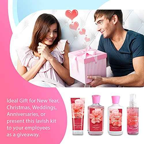 Bath and Body Care Gift Set for Women and Girls, Personal Self-Body Care Travel Set, Japanese Cherry Blossom Spa Home Set with Natural Extracts, 4 Pack - Shower Gel, Body Lotion, Body Mist, Hand Cream