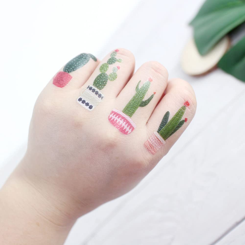 Oottati 6 sheets Waterproof Temporary Tattoo Stickers for Kids Children Cute Finger Wrist Cactus Potted Flower for Grils Boys