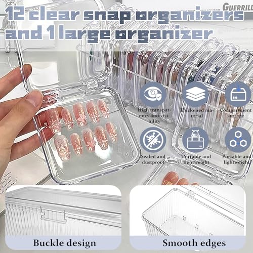 Press on nail storage 12 PCS Acrylic Nail Storage Box - Portable Versatile Organizer for Press - On Nails, Jewelry and More with 60 Pcs Adhesive Double Sided Tape