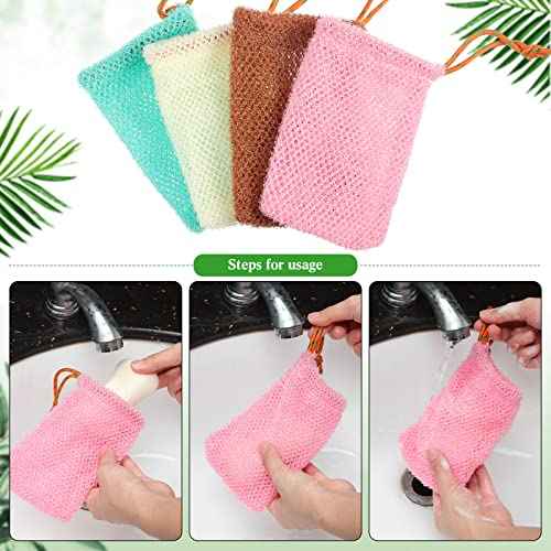8 Pieces Bar Soap Pouch Mesh Soap Saver Pouch Holder Exfoliating Net Loofah Bags for Shower Mesh Bubble Foam Net Bath Pocket for Women Men Girls (Lake Green, Pink, Beige, Brown)