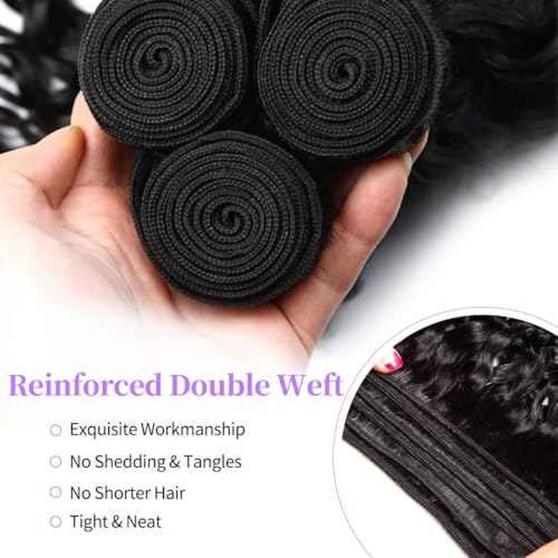 Curly Bundles Human Hair Kinky Curly Human Hair Bundles 100% Unprocessed Brazilian Virgin Hair Quick Weave Extensions for Women Natural Black 8 10 12 Inch