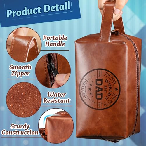 Man Travel Toiletry Bag - Father's Day World's Best Dad Man PU Leather Travel Essential Makeup Organizer Pouch Bag Organizer Bathroom Accessories Dopp Kit Husband Dad's Birthday Party Gifts