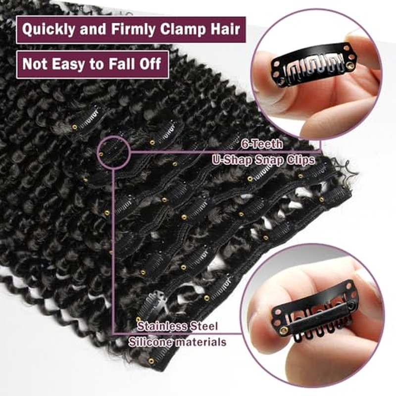 KRN Clip in Real Human Hair, 136g 8pcs Natural Black Hair Extensions Clip ins for Black Women Full And Thick Kinky Curly Clip in Human Hair Extensions 20 Clips Easy to Wear 16 Inch