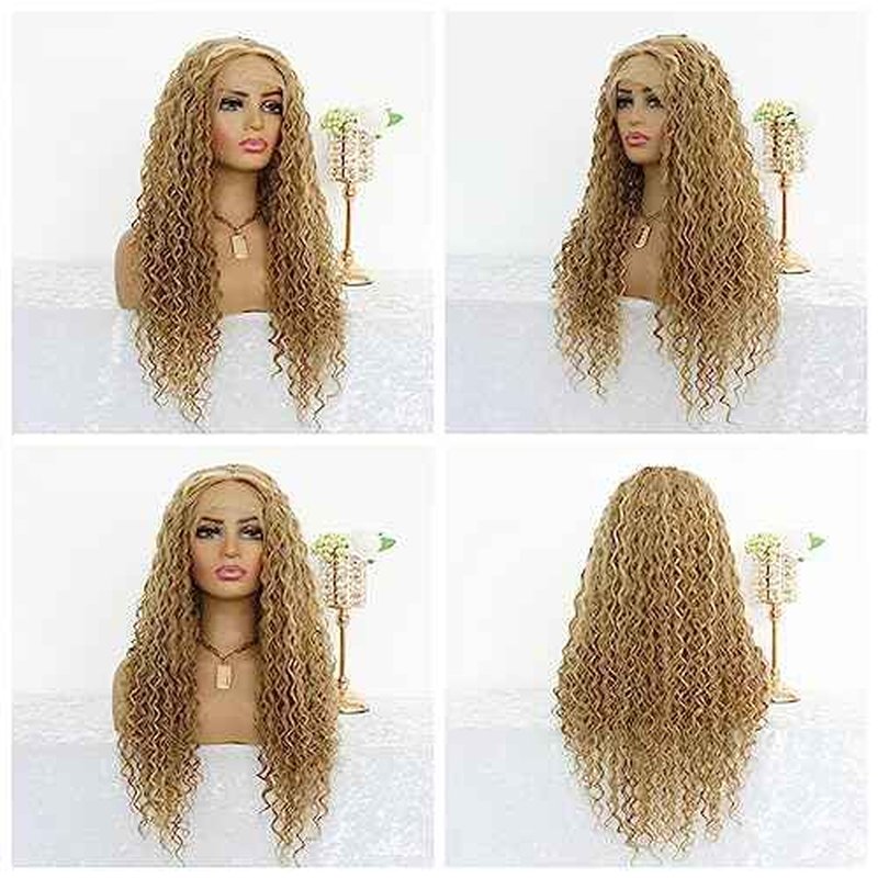 Highlight Blonde Deep Curly 13x4 Lace Front Wig for Women Glueless Long Curly Honey Blonde Mixed 613 Bleach Blonde Lace Front Wig with Baby Hair Pre Plucked 150 Density 24 Inches