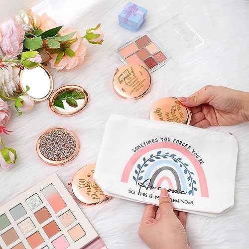 Kathfly 10 Pcs Thank You Gifts for Christmas Thanksgiving Women Mom Inspirational Compact Mirror Employee Appreciation Gifts Motivational Magnifying Pocket Mirror for Teachers(Rose Gold)