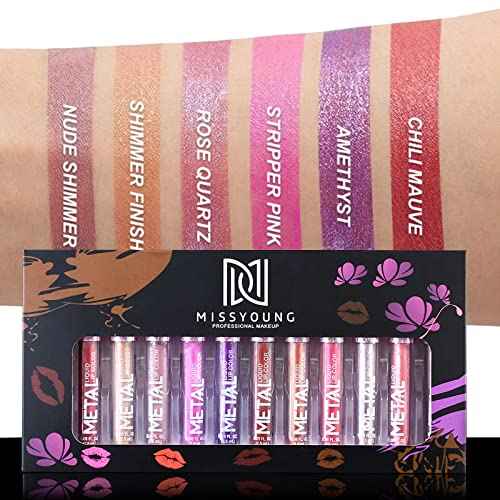 PhantomSky 12PCS Long Lasting Metallic Glitter Liquid Lipstick Collection, Shimmer Waterproof Lip Stick Set Pigmented Lip Makeup for Women and Girls