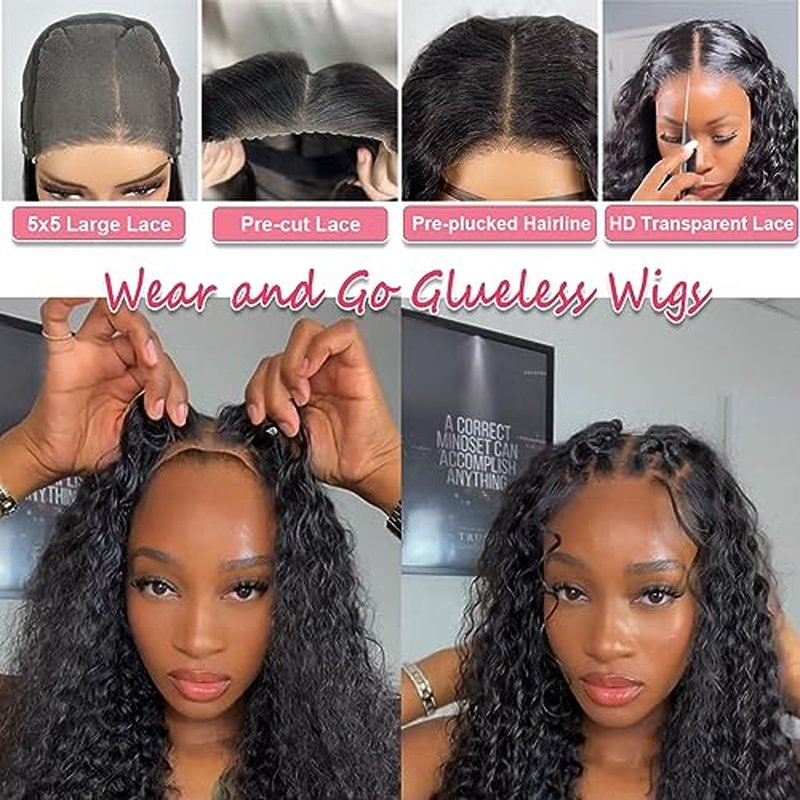 Glueless Bob Wigs Human Hair Pre Plucked Pre Cut Curly Human Hair Wigs for Black Women Deep Wave 5x5 HD Lace Closure Wigs Ready to Wear and Go Glueless Wigs 200% Density