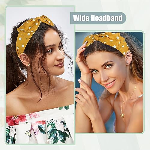 VOCOSTE Polka Dots Wide Bow Headbands, Fashion Hair Hoop with Bow Knotted, Yellow, for Girl Women