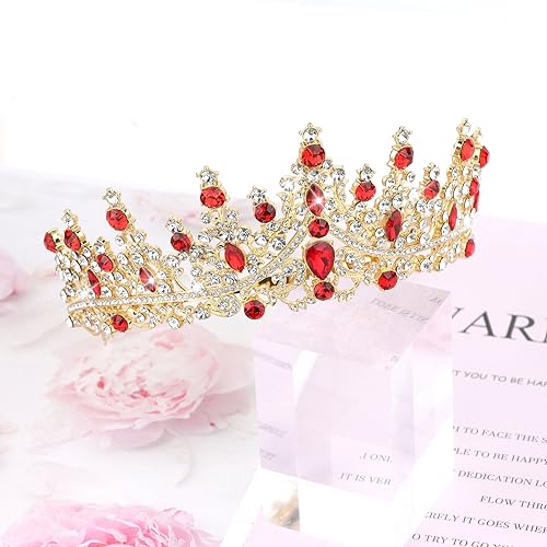 CURASA Crystal Tiaras and Crowns with Comb Princess Crown for Women Rhinestones Wedding Crown for Bride Birthday Crowns for Women Girls Royal Queen Crowns for Custome (Red)