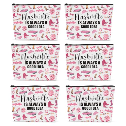 6PCS Nashville Travel Makeup Bag Nashville Themed Girls Trip Gifts Favors Nashville Travel Lover Gifts for Women Her Travel Cosmetic Bag for Holiday Trip Vacation
