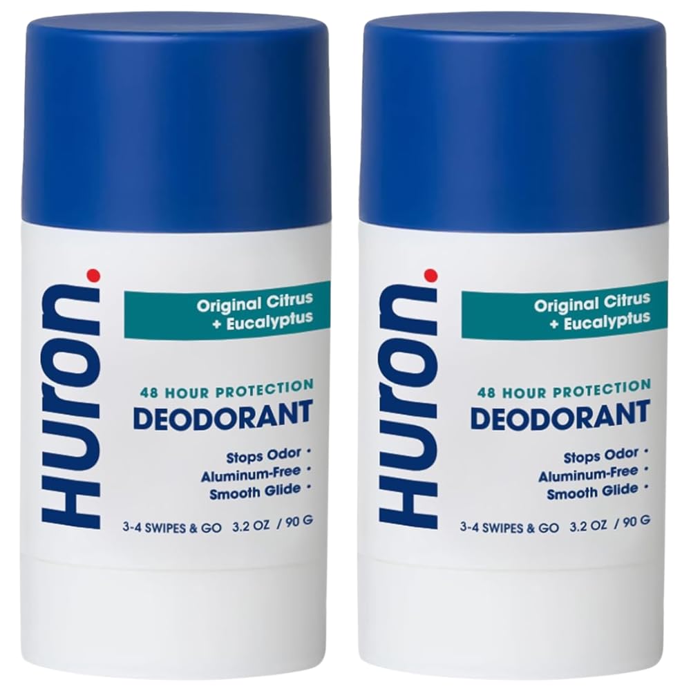 Huron Deodorant for Men and Women, 48-Hour Odor Protection, Aluminum-Free Deodorant with Citrus + Eucalyptus Scent, Moisturizing, Phthalate-Free, Non-Toxic Clean Ingredients, 3.2 Oz (Pack of 2)