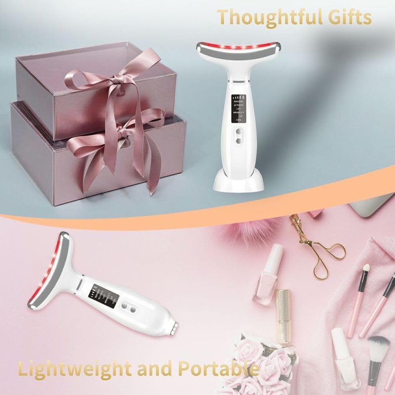 Red Light Therapy Device for Face & Neck - 4 Color LED Skin Care Tool | Micro-Current Vibration, Hot & Cold Functions