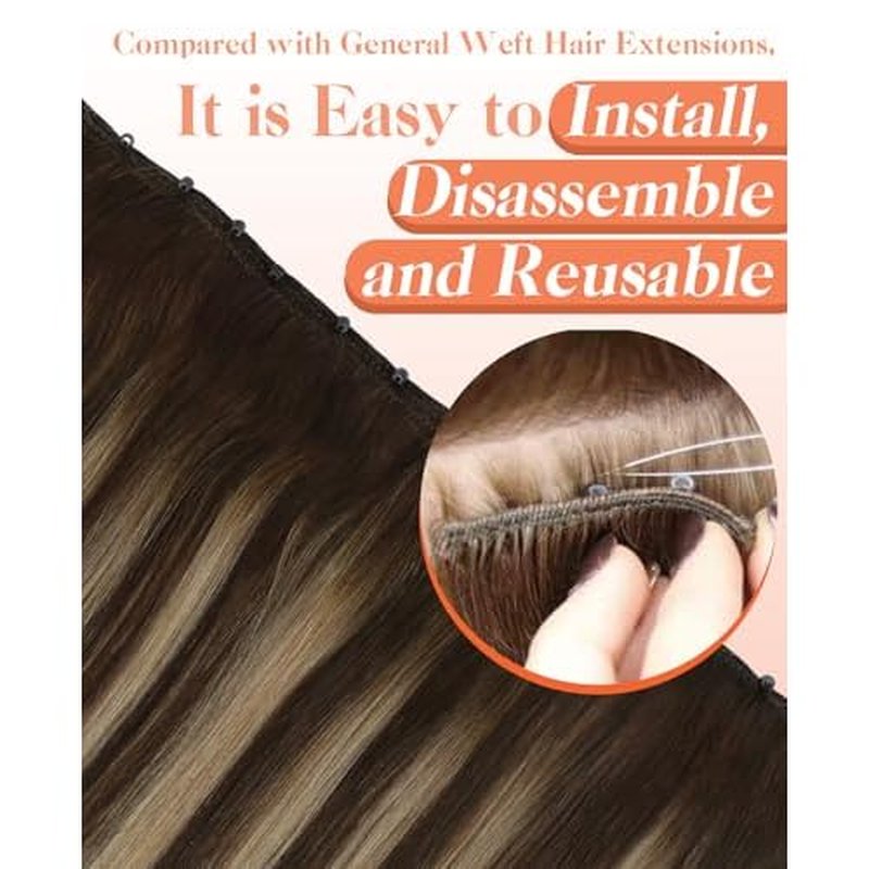 Sunny Hair Beaded Weft Hair Extensions Human Hair Balayage Micro Weft Human Hair Extensions 16inch Invisible Micro Wefts Real Hair Extension Chocolate Brown Roots to Caramel Blonde Mix Brown 50g