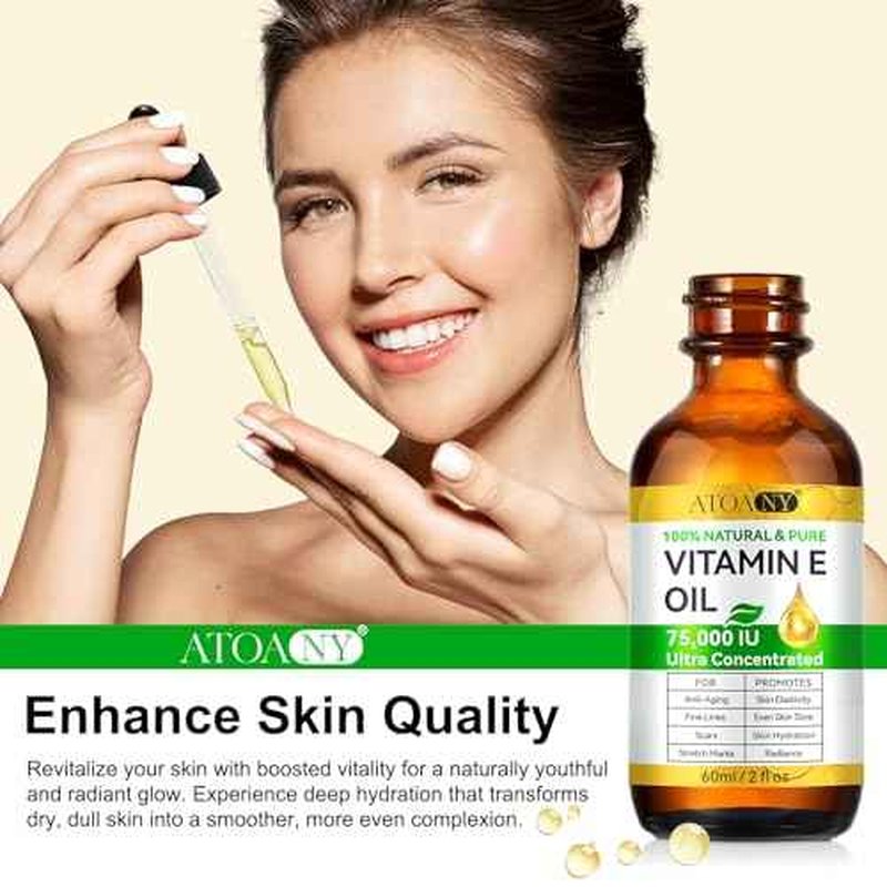 Vitamin E Oil 75,000 IU ? 100% Pure Natural Vitamin E for Skin, Face, Hair, Scars ? Deep Moisturizing Body Oil for Dry Skin, Wrinkles ? Cold-Pressed, Non-GMO,Skincare ? 2 Fl Oz