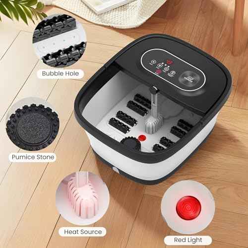 Snailax Foot Spa with Heat, Foot Bath, Collapsible Foot Spa Bath Massager with 8 Massage Rollers, Temperature Control, Bubbles, Pumice Stone, Foot Soaking Tub
