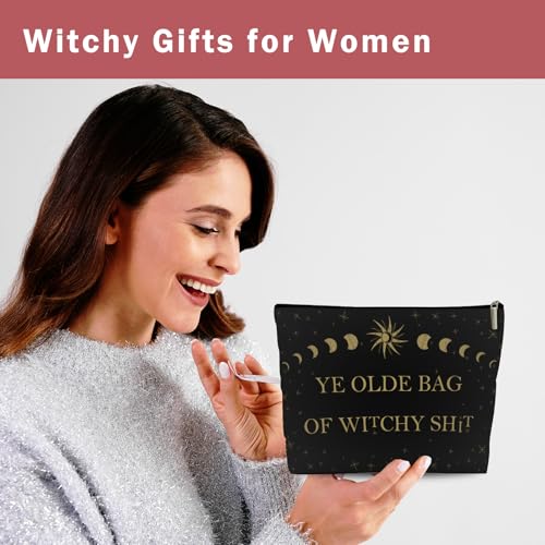 Witchy Gifts for Women, Ye Olde Bag of Witchy Sht Makeup Bag, Witch Stuff Birthday, Halloween Cosmetic Bag with Zipper (Black)