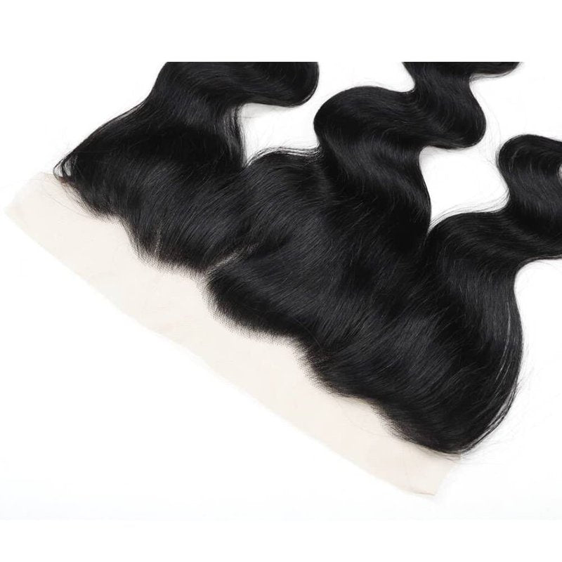 Amella Hair Body Wave Frontal Closure 13x4 Transparent Lace Frontal Closure 150% Density Brazilian Human Hair 13x4 Ear to Ear Full Lace Frontal Closure Pre-Plucked with Natural Black Color(12inch)