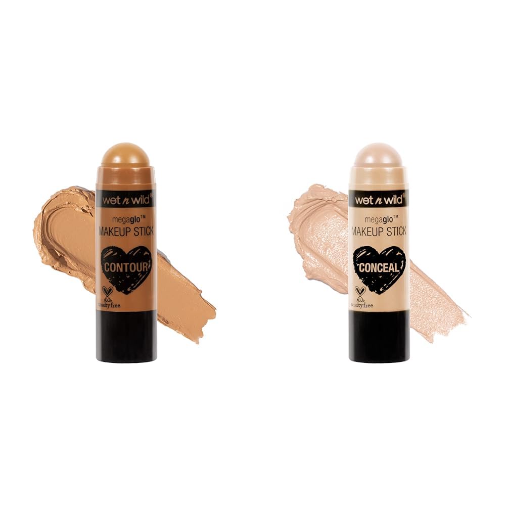 wet n wild MegaGlo Makeup Stick Conceal Contour Brown Oak's On You 1.1oz & Nude For Thought Versatile Cheek Color