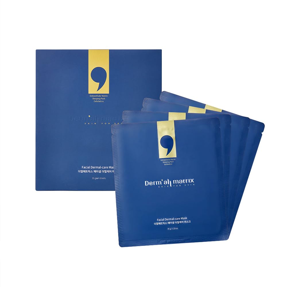 Daily Facial Dermal-Care Mask Pack | Lifting, Hydrating, Collagen Sheet Mask for Wrinkles & Dry Skin - 4 Sheets (1 Week)