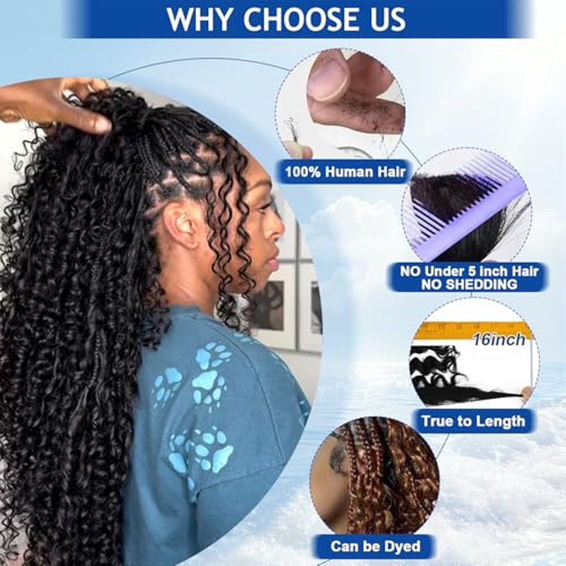 Human Braiding Hair for Boho Braids 110g Curly Boho Hair for Braiding Knotless 12A Wet and Wavy Bulk Bohemian 3 Bundles/Pack Deep Wave 100% Human Hair Extensions Natural Color 20inch