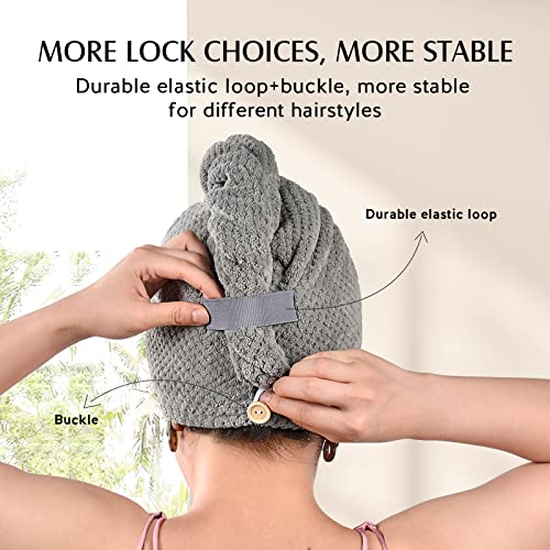 YFONG 3 Pack Large Microfiber Hair Towel Wrap, 30" x 10" Anti Frizz Quick Dry Hair Towels for Women Long, Curly, Thick Hair, Super Absorbent Hair Turban for Wet Hair (Grey, White, Camel)