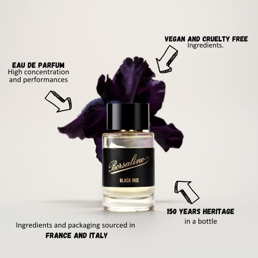 Borsalino Black Iris Cologne for Men – Eau de Parfum – Long-Lasting Fresh Woody Amber Perfume with Bergamot & Amberwood – French Luxury Fragrance – Popular Gift for Men