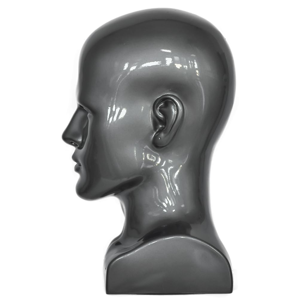CAZSYSDD PVC Mannequin Head Black Male Manikin Dummy Stand Model Display Hat Scarf Wigs Hair Glasses Hat Beauty Styling Tool with Mount Hole (L90-Light Grey)