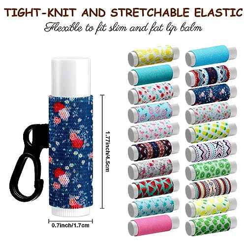 Sureio 40 Pcs Lip Balm Holder Keychain Bulk Lip Gloss Holder Keychain with Clip on Compact Elastic Lipstick Sleeves Christmas Stocking Stuffers Gift Gifts for Women