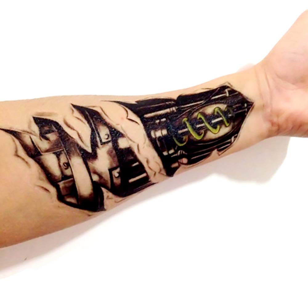Oottati 8 Pieces Large 3D Mechanical Parts Gear Arm Eyeball Muscle Body Art Temporary Tattoo