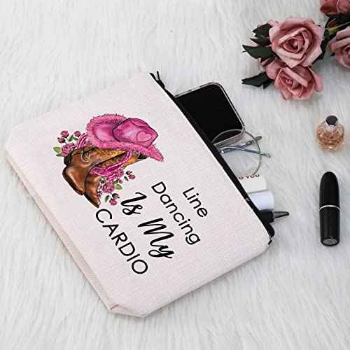 G2TUP Line Dance Lover Gift Line Dance Is My Cardio Makeup Bag Western Country Music Dancing Dancer Cosmetic Bag Country Music Lover Gift Zipper Travel Bag (Line Dance Is My Cardio White Bag)