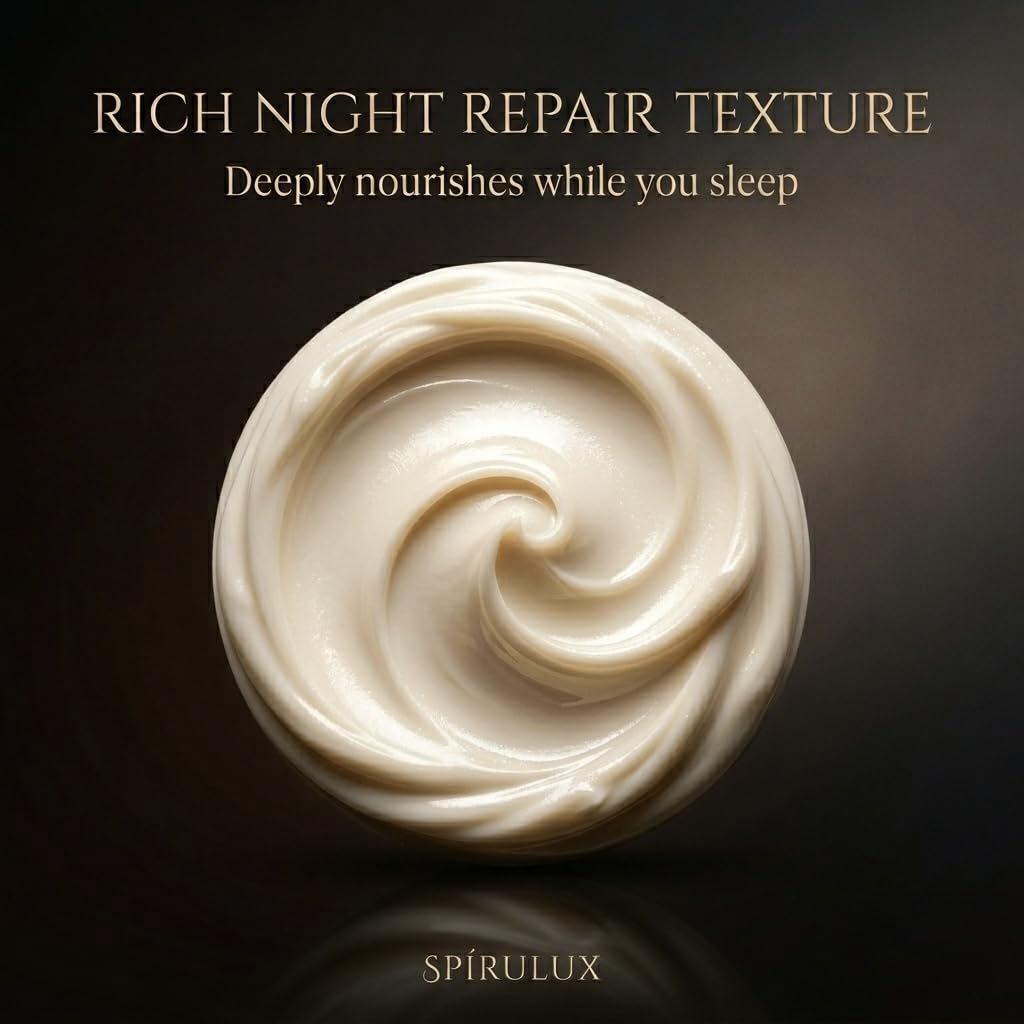 SPÍRULUX Cell Repair Midnight Therapy Cream – Luxury Saffron Anti Aging Night Cream for Mature Skin, Deep Restoring Over Night Face Moisturizer for Wrinkles (2.68 oz)